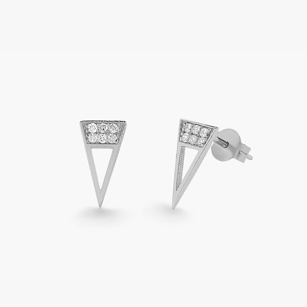 OBFJ1655 - Elongated Triangle Earrings with Micro Pave Diamonds earrings in selectable metal and diamond options - Roselle Jewelry view 4