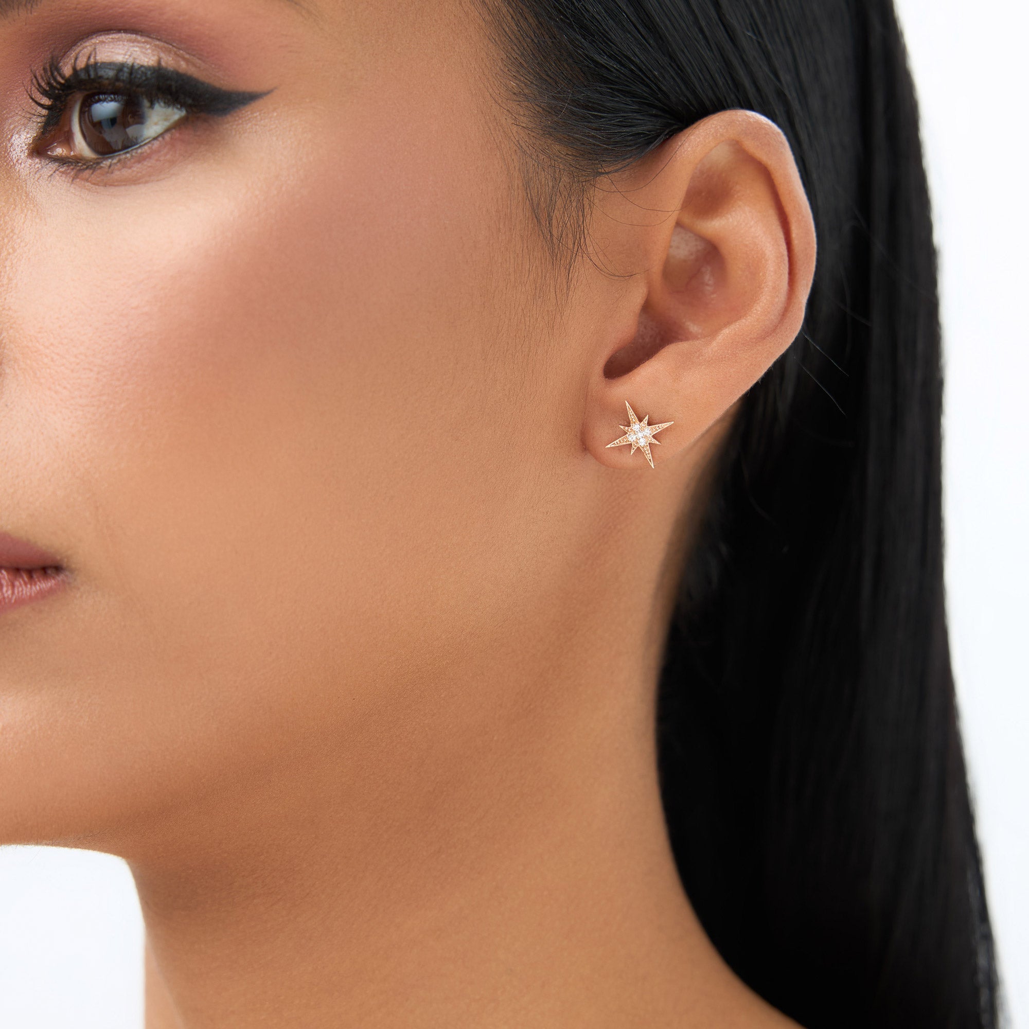 OBFJ1623 - Starburst Diamond Earrings earrings in selectable metal and diamond options - Roselle Jewelry view 4