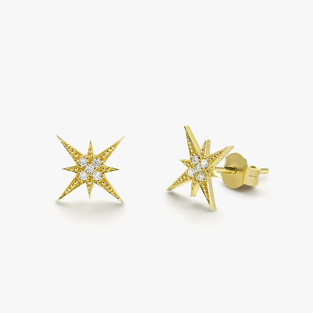 OBFJ1623 - Starburst Diamond Earrings earrings in selectable metal and diamond options - Roselle Jewelry view 1