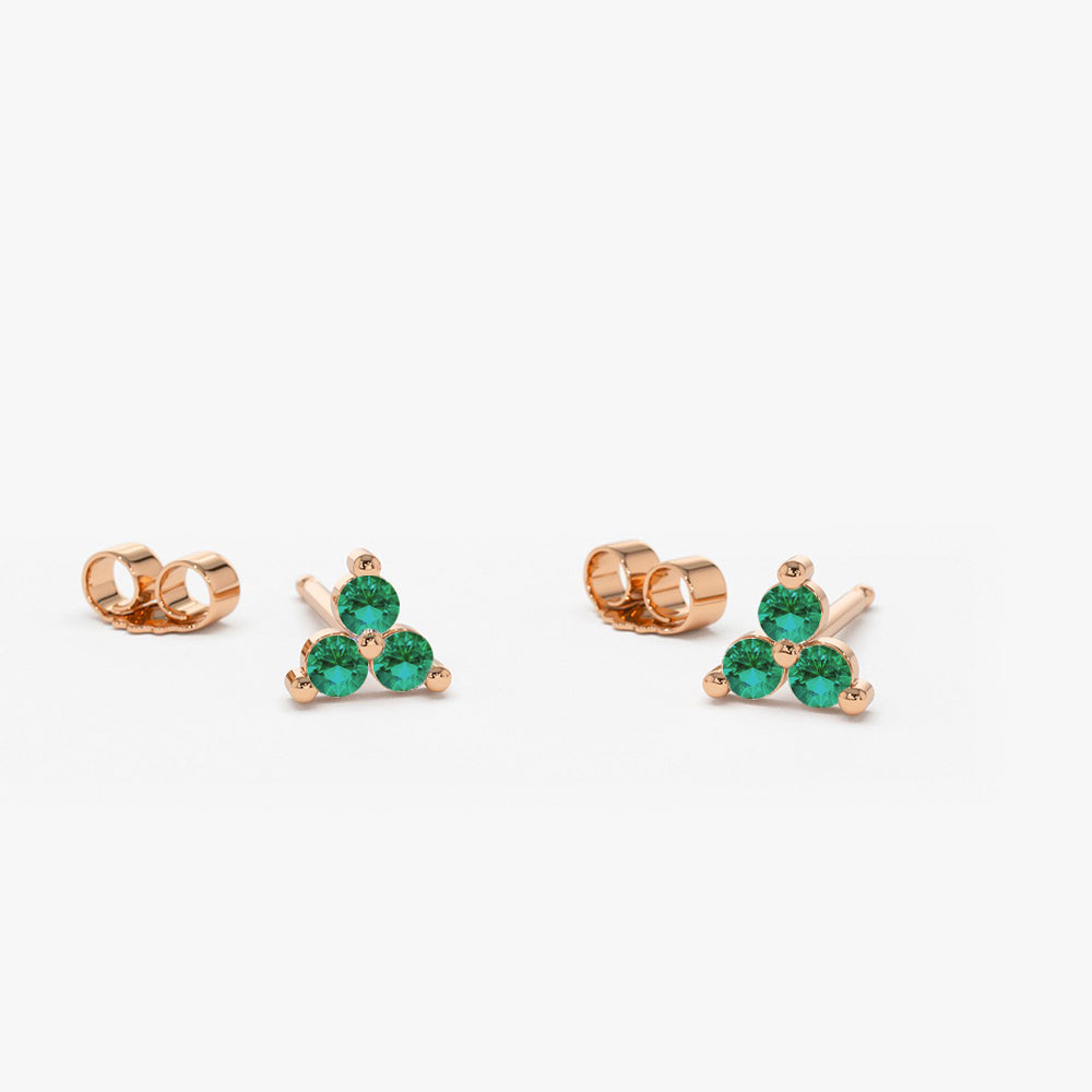 OBFJ0991 - 14K Tiny Trio Emerald Earrings 5
