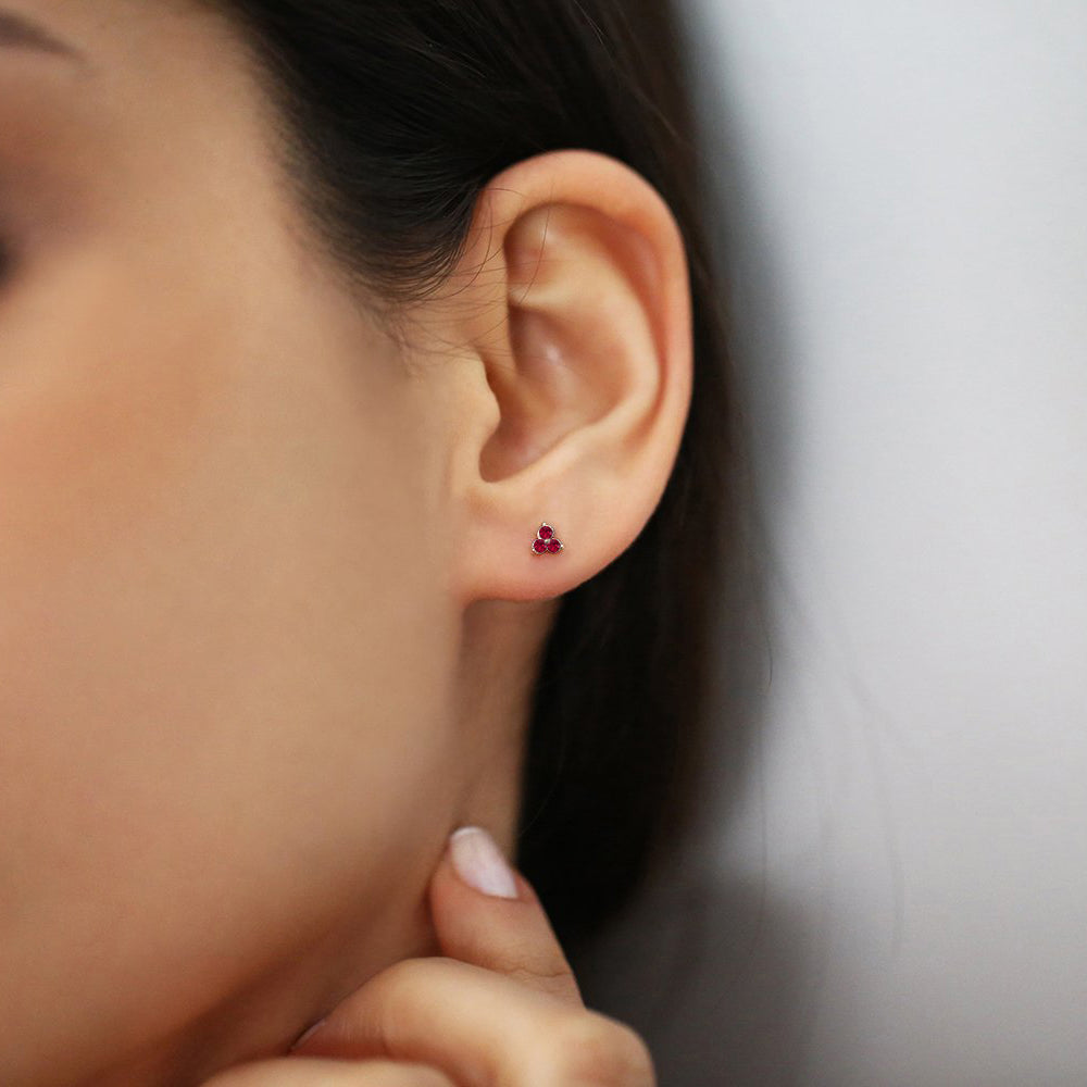OBFJ0990 - 14K Tiny Trio Ruby Earrings 2