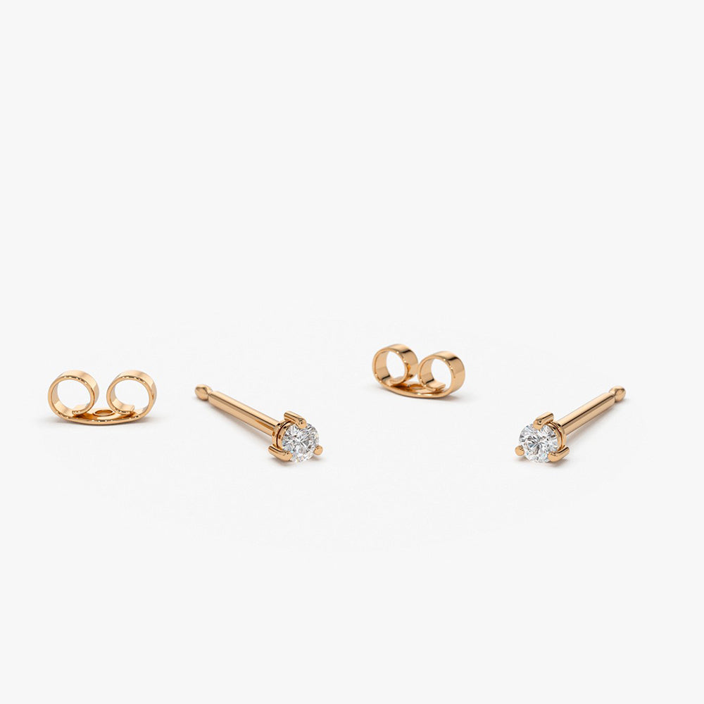 OBFJ0131 - 14K Rose Gold Mini Diamond Studs 1