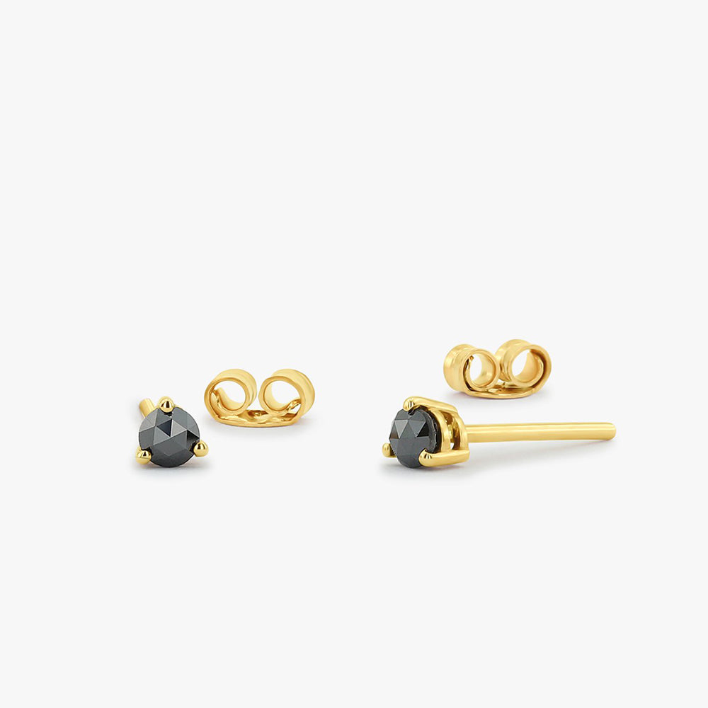 OBFJ1695 - 14K Gold Rose Cut Black Diamond Earrings 1