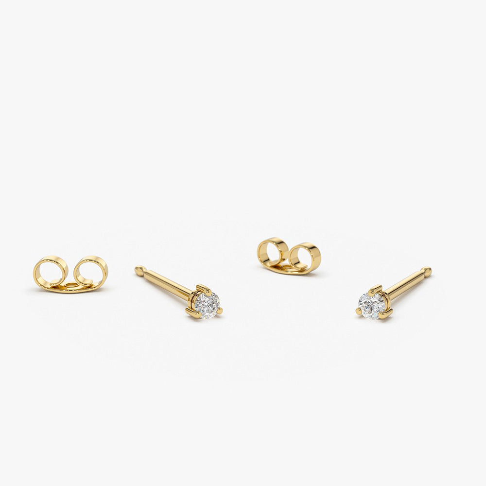 OBFJ1668 - Mini Diamond Studs earrings in selectable metal and diamond options - Roselle Jewelry view 1