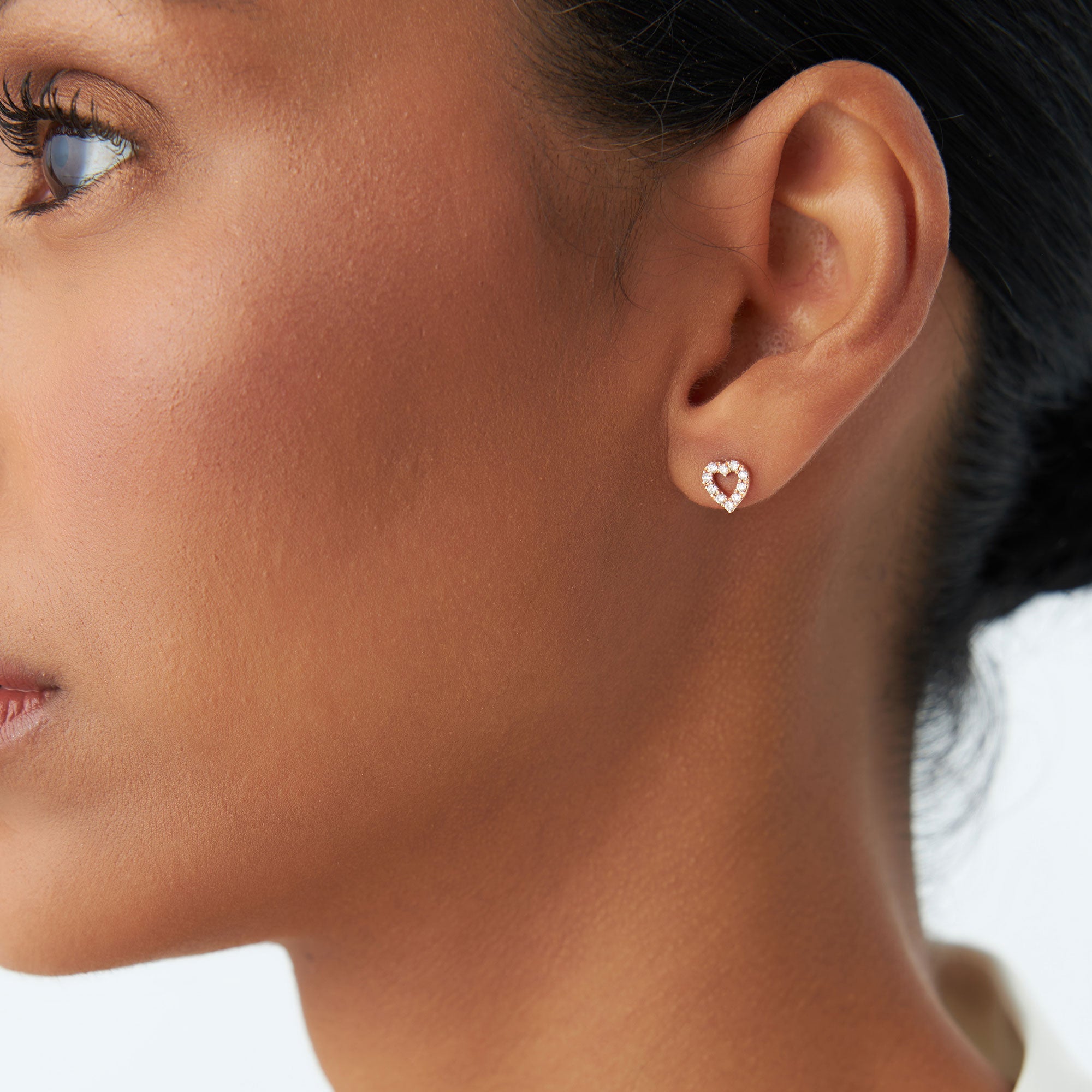 OBFJ1667 - Mini Heart Earrings Diamond Studs earrings in selectable metal and diamond options - Roselle Jewelry view 2