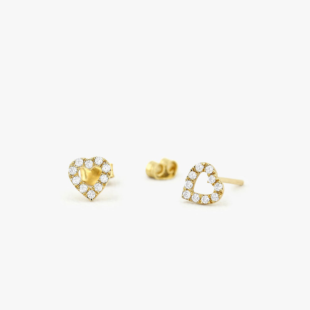 OBFJ1667 - Mini Heart Earrings Diamond Studs earrings in selectable metal and diamond options - Roselle Jewelry view 1