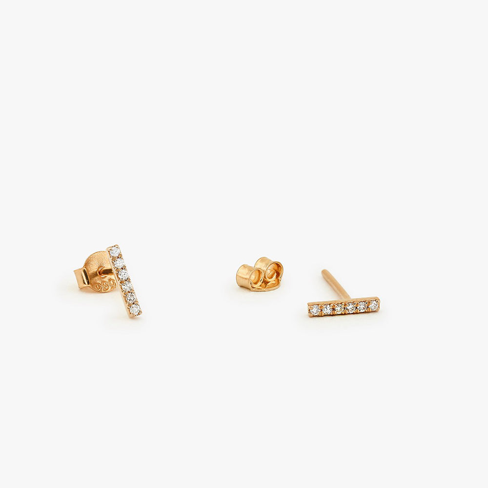 OBFJ1659 - 14K Gold Diamond Bar Stud Earrings 5