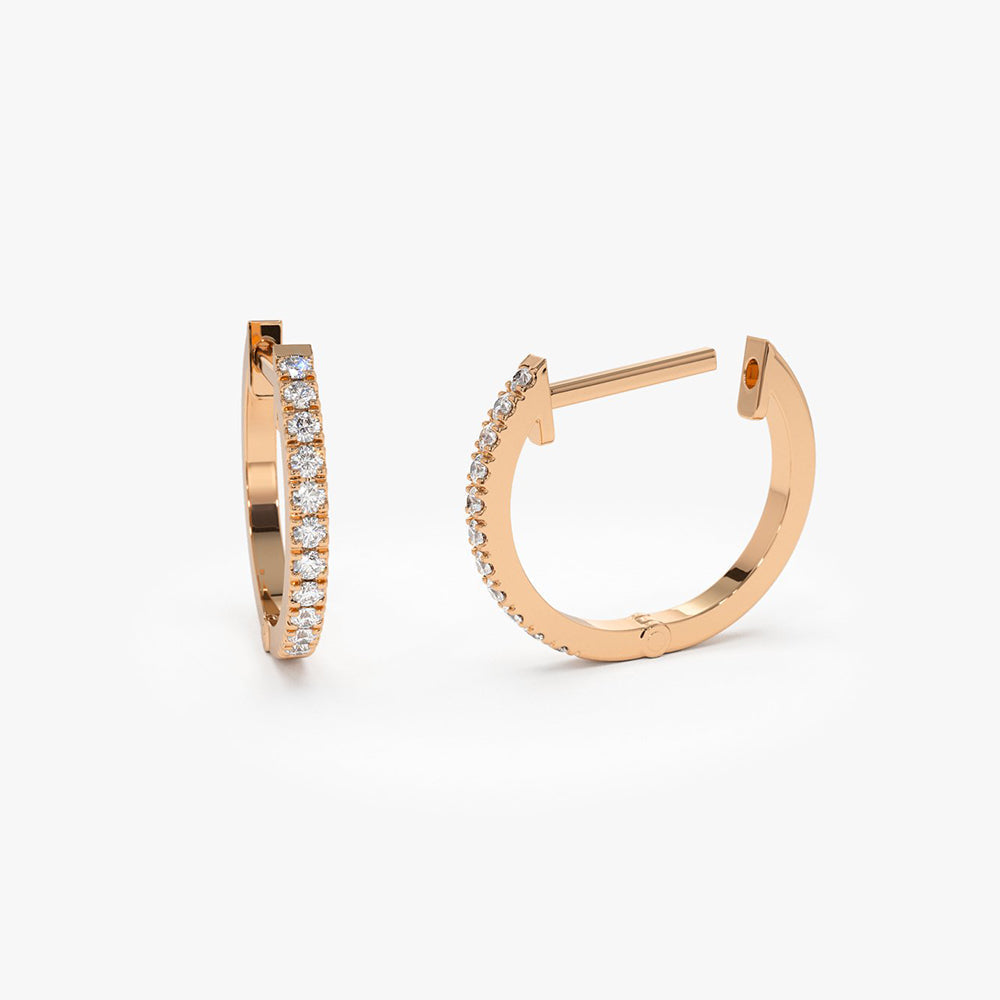 OBFJ0134 - Mini Diamond Huggies Earrings earrings in selectable metal and diamond options - Roselle Jewelry view 1