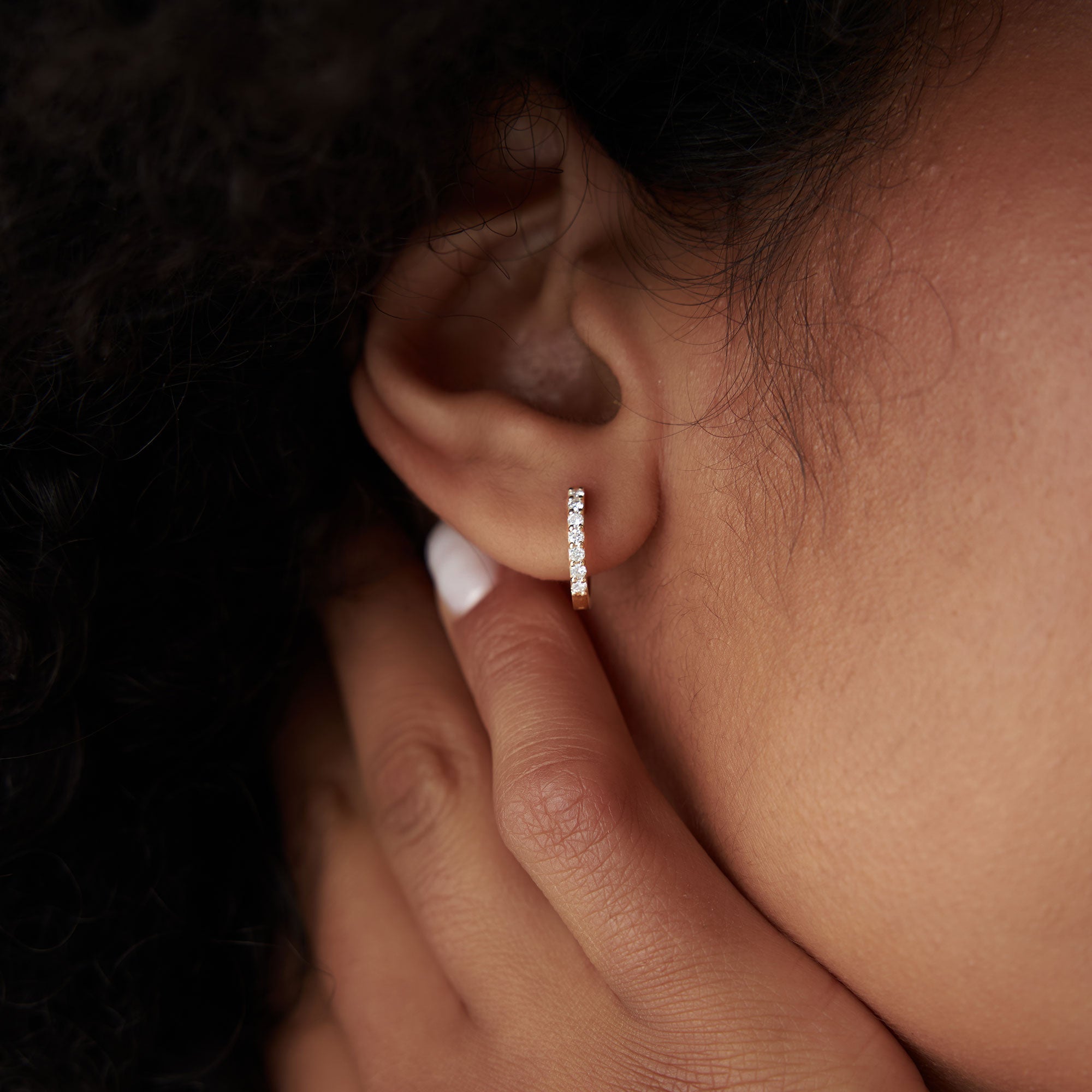 OBFJ0135 - Diamond Hoop Earrings earrings in selectable metal and diamond options - Roselle Jewelry view 2