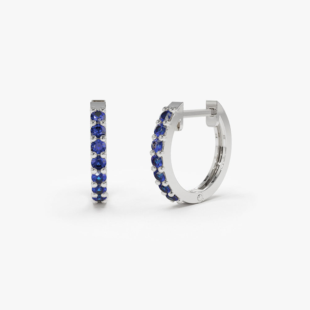 OBFJ1866 - Sapphire Huggie Hoop Earrings earrings in selectable metal and diamond options - Roselle Jewelry view 7