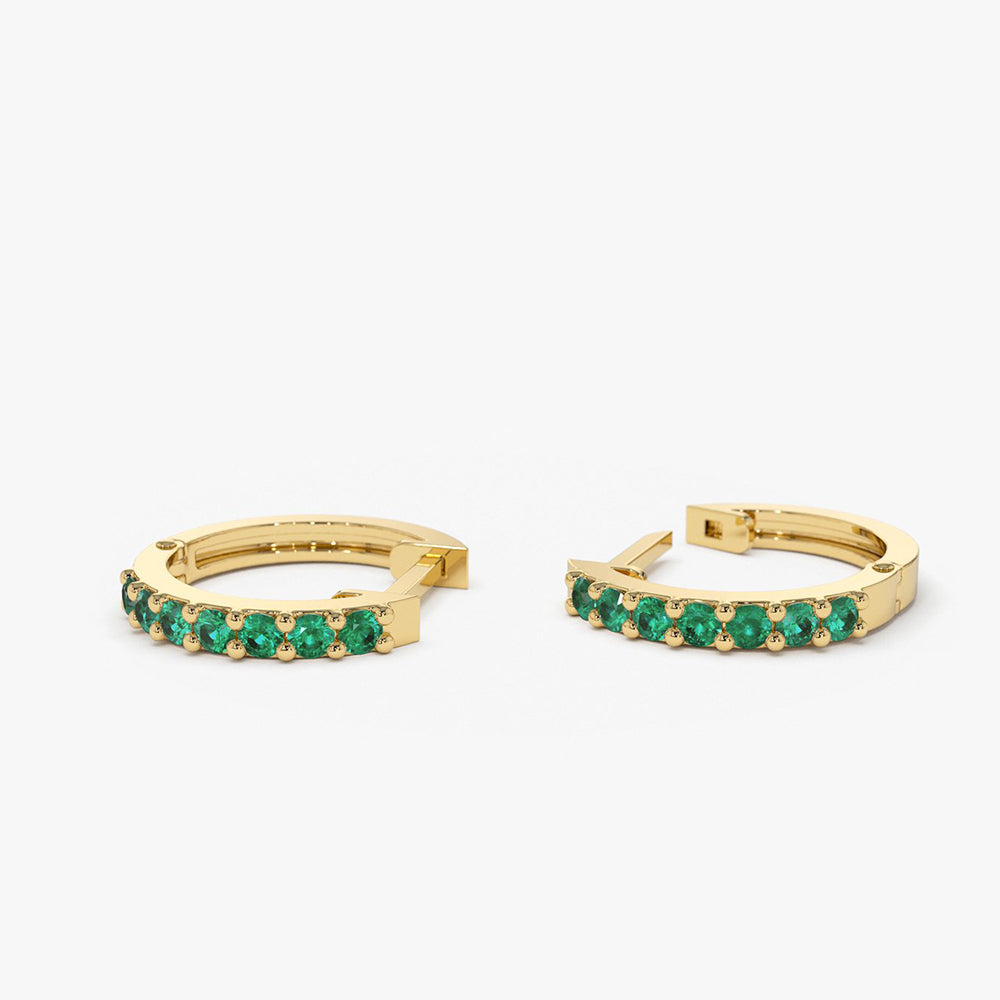 OBFJ1844 - Emerald Huggie Hoop Earrings earrings in selectable metal and diamond options - Roselle Jewelry view 8