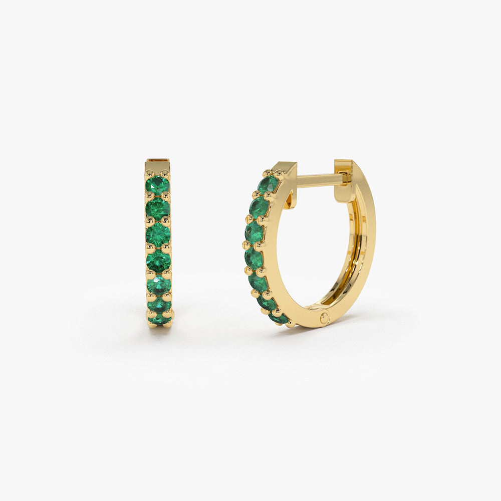 OBFJ1844 - Emerald Huggie Hoop Earrings earrings in selectable metal and diamond options - Roselle Jewelry view 1