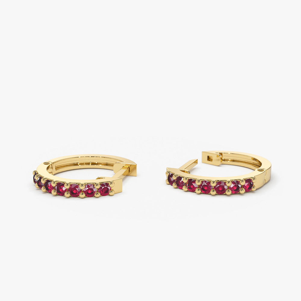 OBFJ1858 - 14K Gold Ruby Huggie Hoop Earrings 8