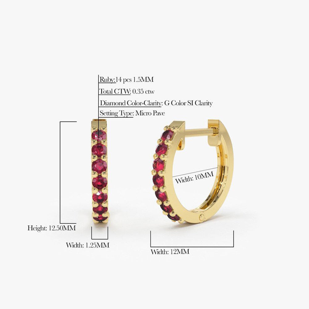OBFJ1858 - 14K Gold Ruby Huggie Hoop Earrings 5