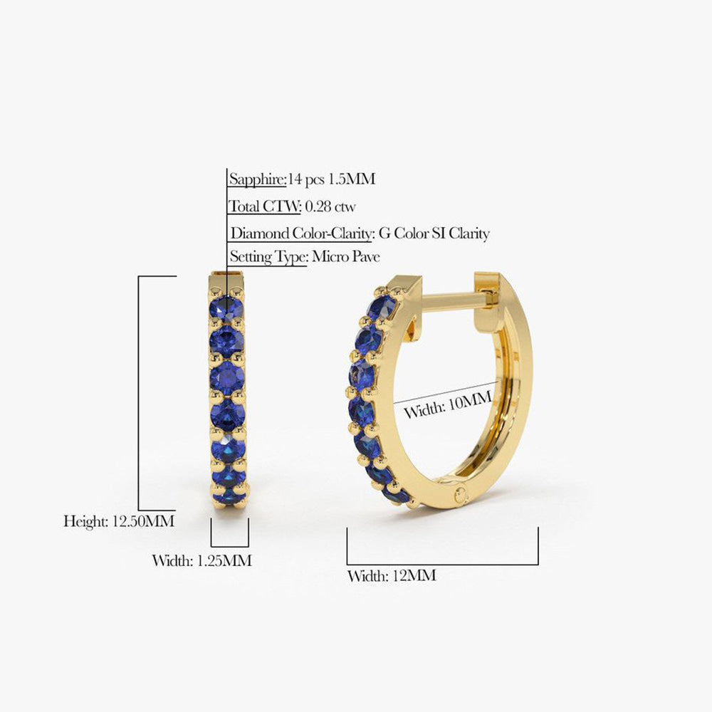 OBFJ1866 - Sapphire Huggie Hoop Earrings earrings in selectable metal and diamond options - Roselle Jewelry view 5