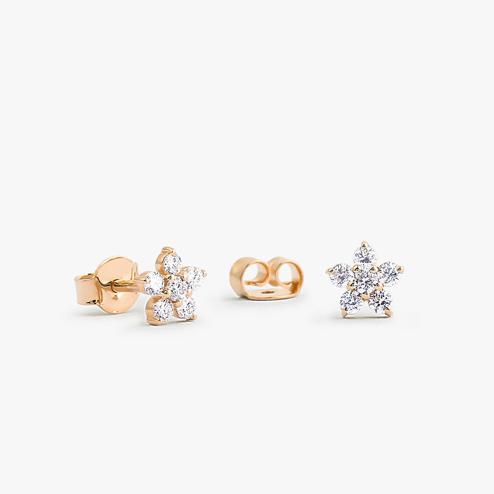 OBFJ1742 - 14K Gold Diamond Flower Earrings 4