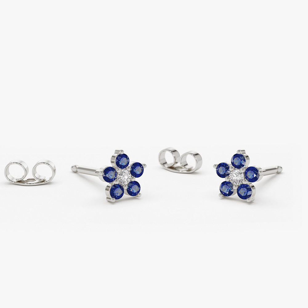 OBFJ1865 - 14k Sapphire and Diamond Flower Studs 6