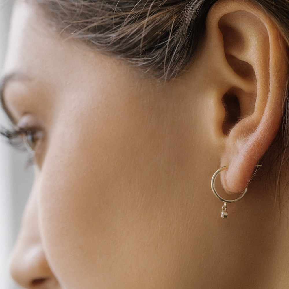 OBFJ0138 - 14K Rose Hoop with Dangling Diamond 5