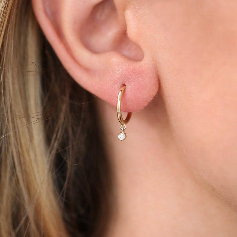 OBFJ1830 - Hoop with Dangling Diamond earrings in selectable metal and diamond options - Roselle Jewelry view 5