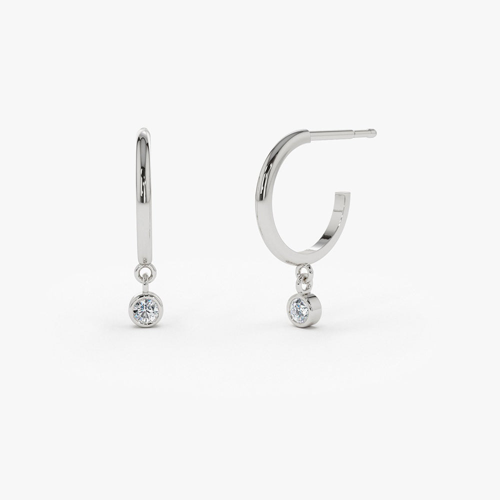 OBFJ1830 - Hoop with Dangling Diamond earrings in selectable metal and diamond options - Roselle Jewelry view 7