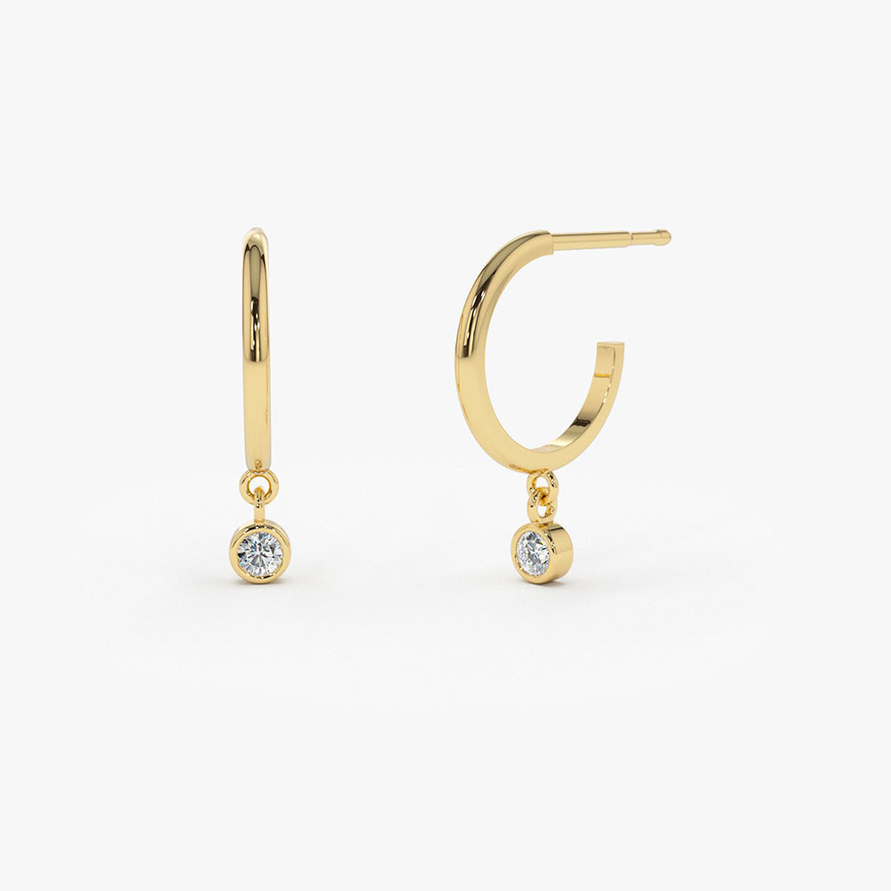 OBFJ1830 - Hoop with Dangling Diamond earrings in selectable metal and diamond options - Roselle Jewelry view 1