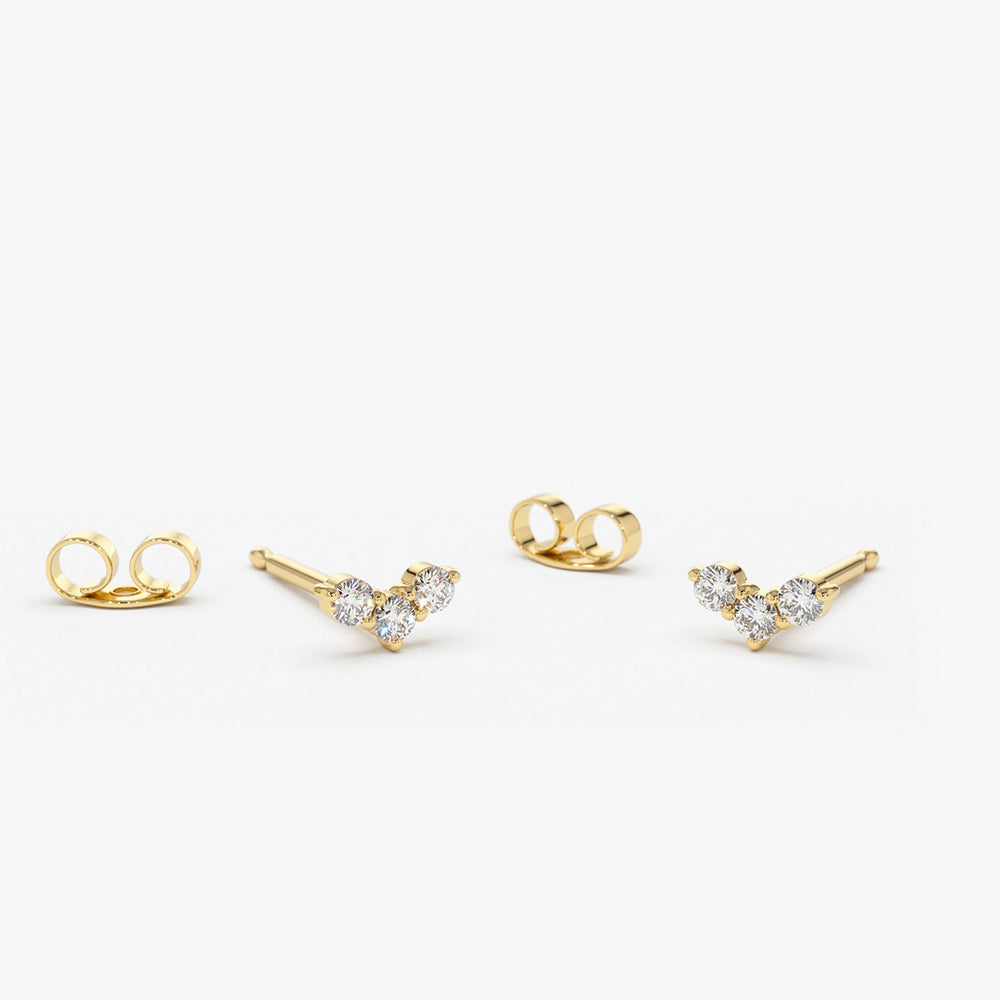 OBFJ1833 - 14K Gold Mini Trio Diamond Stud Earrings 1