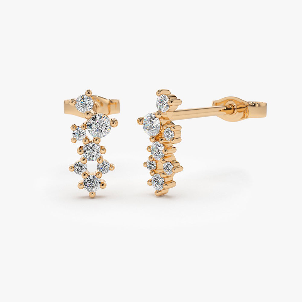 OBFJ0140 - 14K Rose Gold Diamond Cluster Earrings 1
