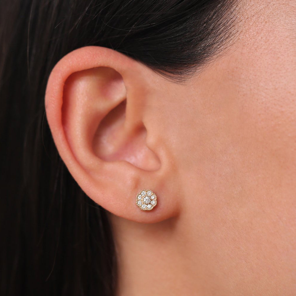 OBFJ1974 - 14k Floral Design Diamond Studs 2