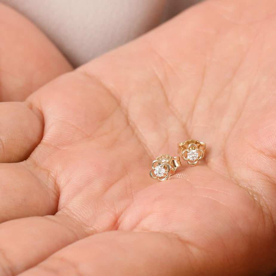 OBFJ0152 - 14k Rose Diamond Clover Earrings 3