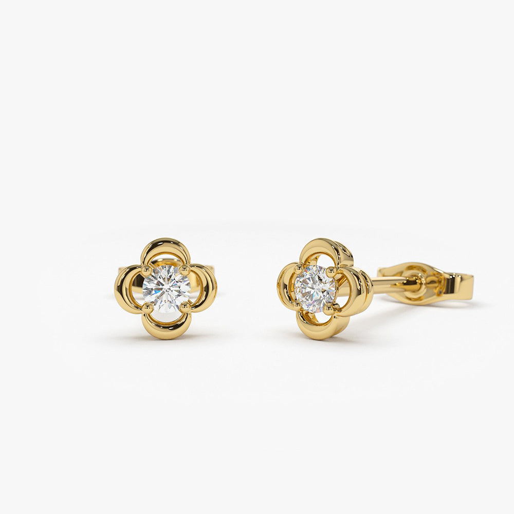 OBFJ2007 - 14k  Diamond Clover Earrings 1