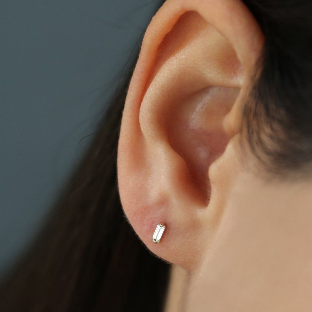 OBFJ0160 - 14k Rose Mini Baguette Diamond Studs 3