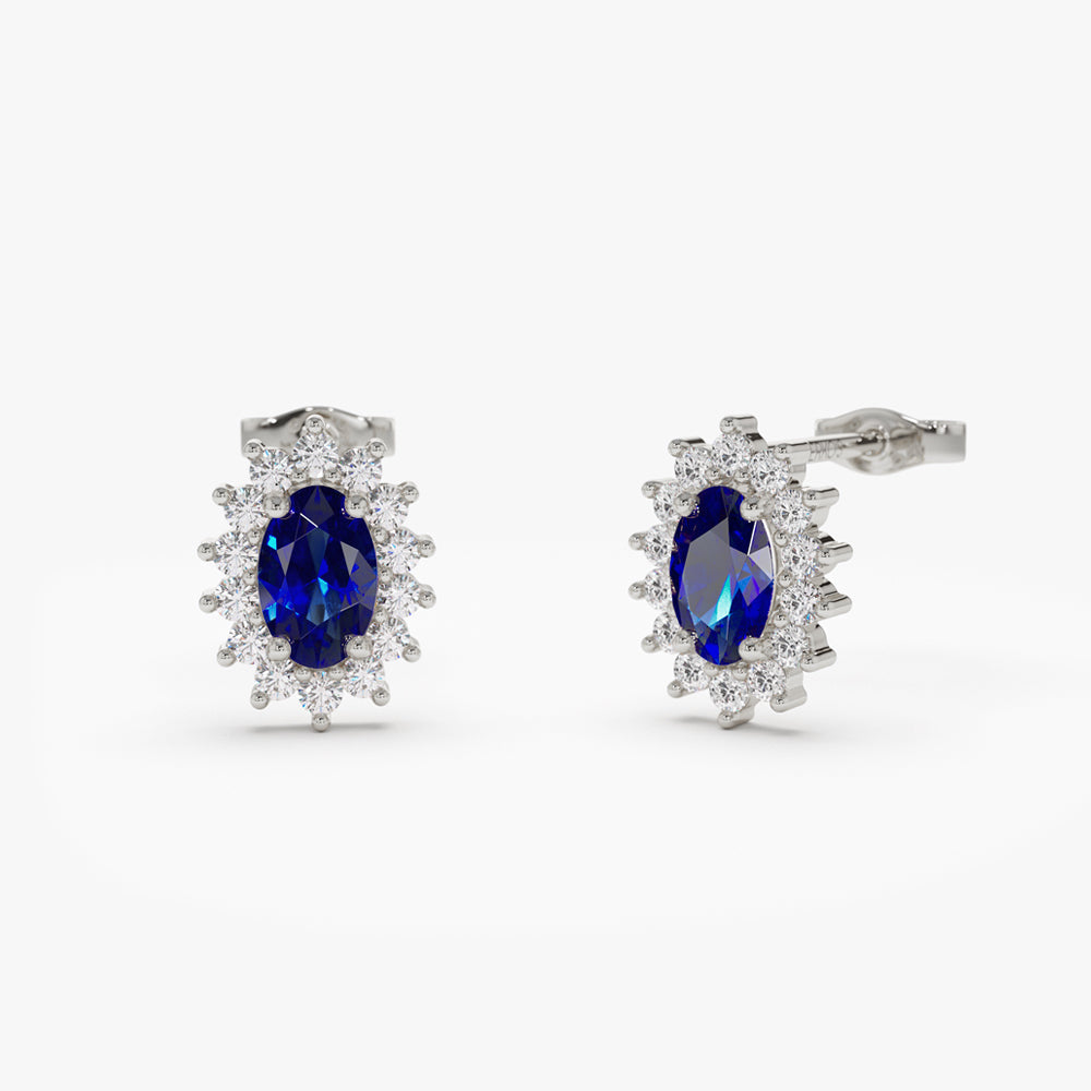 OBFJ2083 - 14k Oval Cut Blue Sapphire Earrings with Diamonds 4