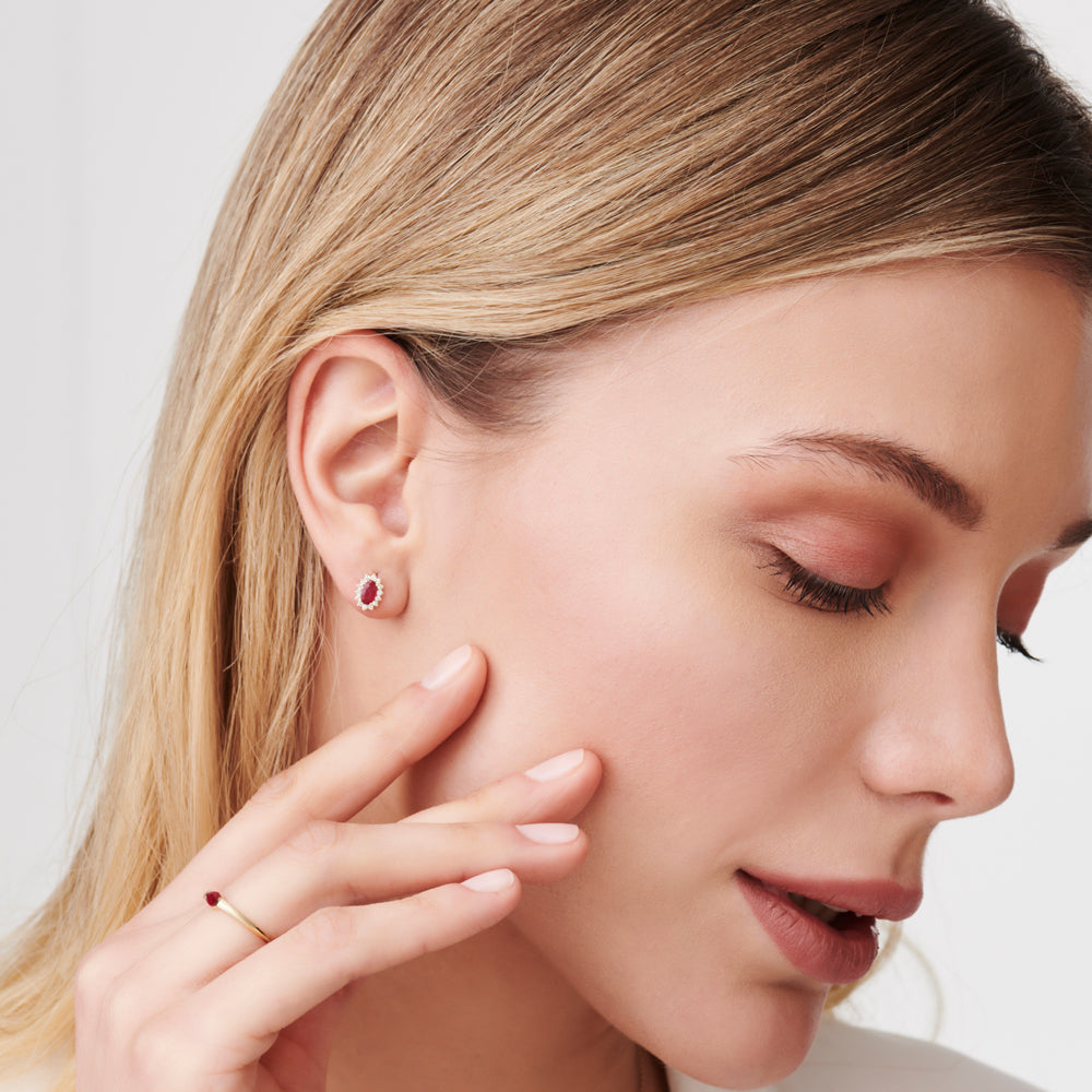OBFJ1526 - 14k Oval Cut Ruby Earrings with Diamonds 3