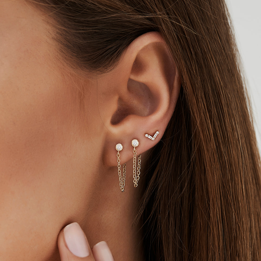 OBFJ0169 - 14k Rose Minimal Baguette and Round Diamond Earrings 3