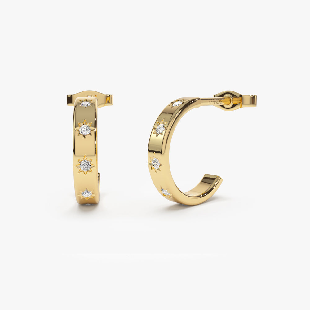 OBFJ2144 - 14k Starsetting Minimal Diamond Hoops 1