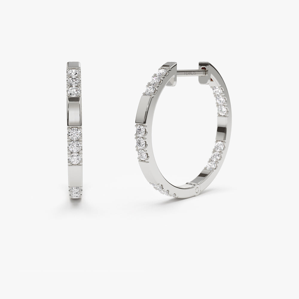 OBFJ2276 - 14k Gold Inside out Diamond Hoop Earrings 7
