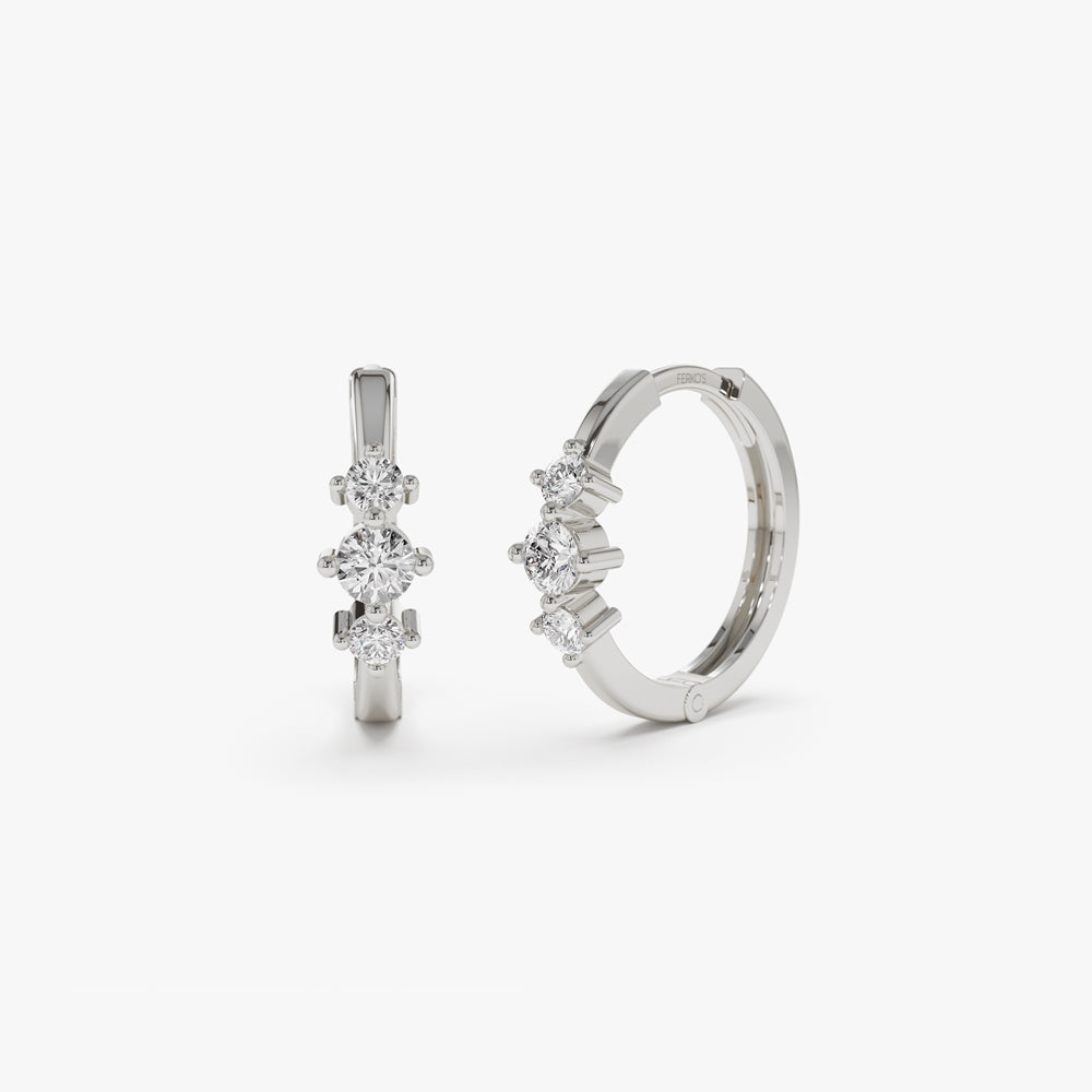 OBFJ2278 - 14k Three Stone Mini Diamond Huggies 7