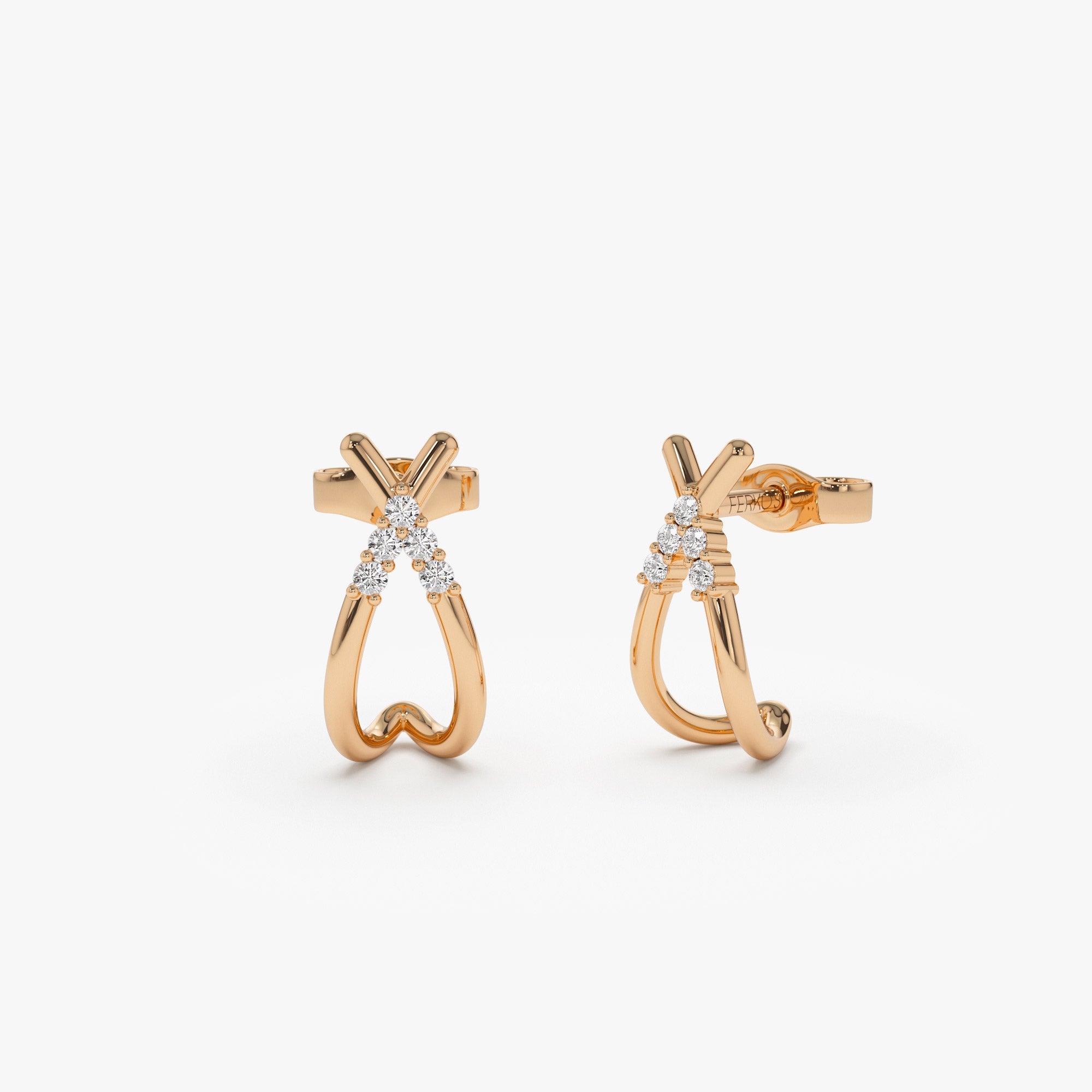 OBFJ1306 - Criss Cross Half Hoop Diamond Stud earrings in selectable metal and diamond options - Roselle Jewelry view 4