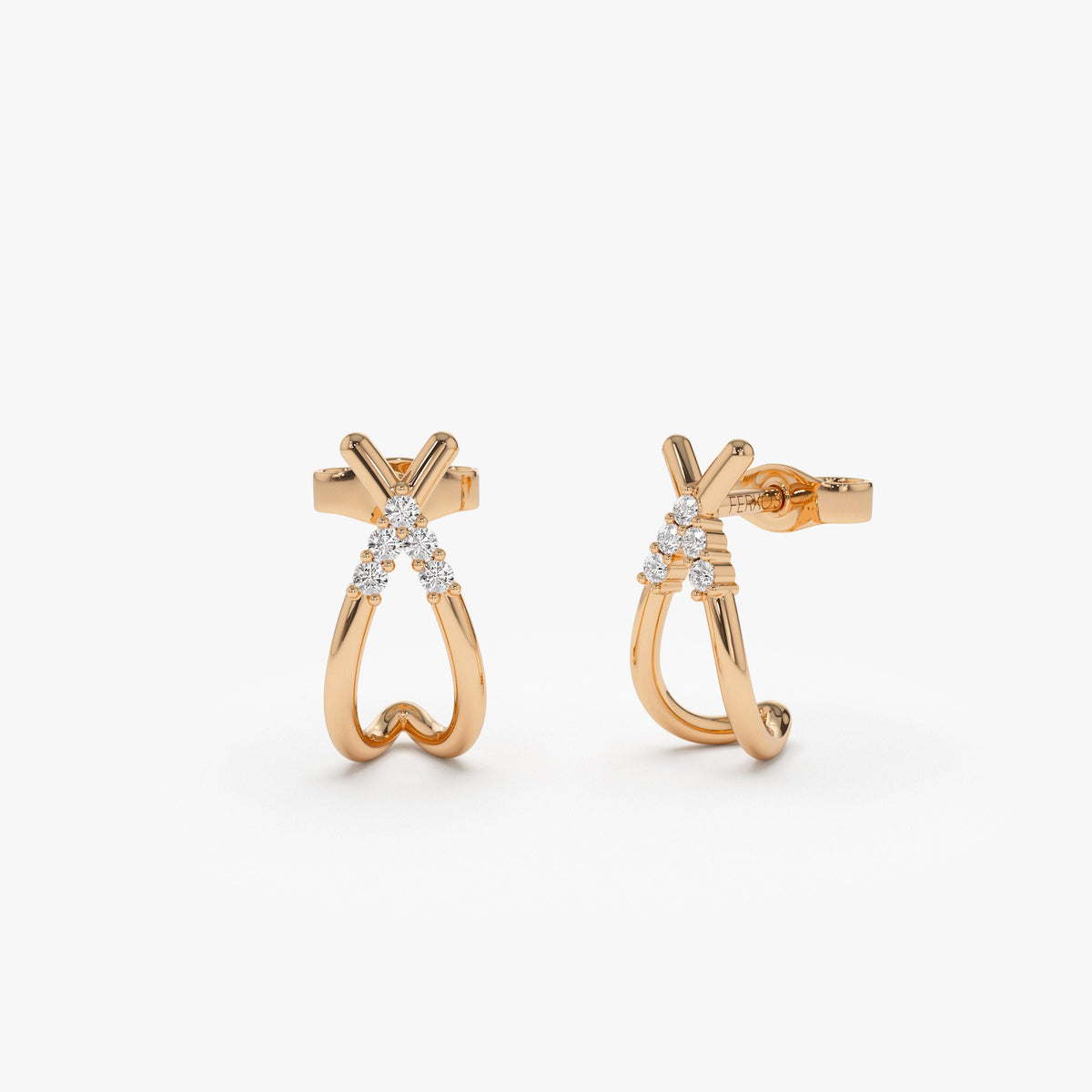 OBFJ1306 - Criss Cross Half Hoop Diamond Stud earrings in selectable metal and diamond options - Roselle Jewelry view 4
