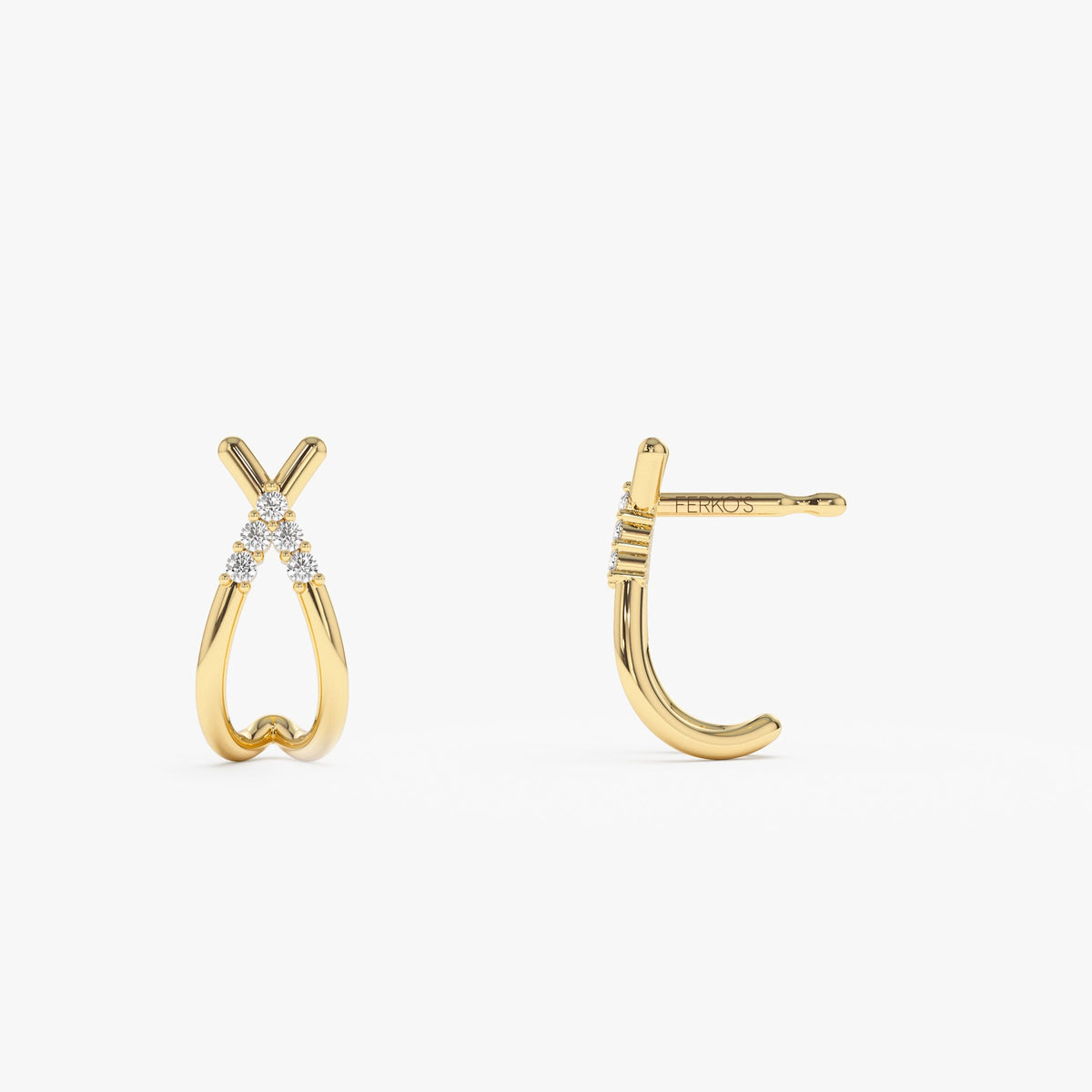 OBFJ1306 - Criss Cross Half Hoop Diamond Stud earrings in selectable metal and diamond options - Roselle Jewelry view 6