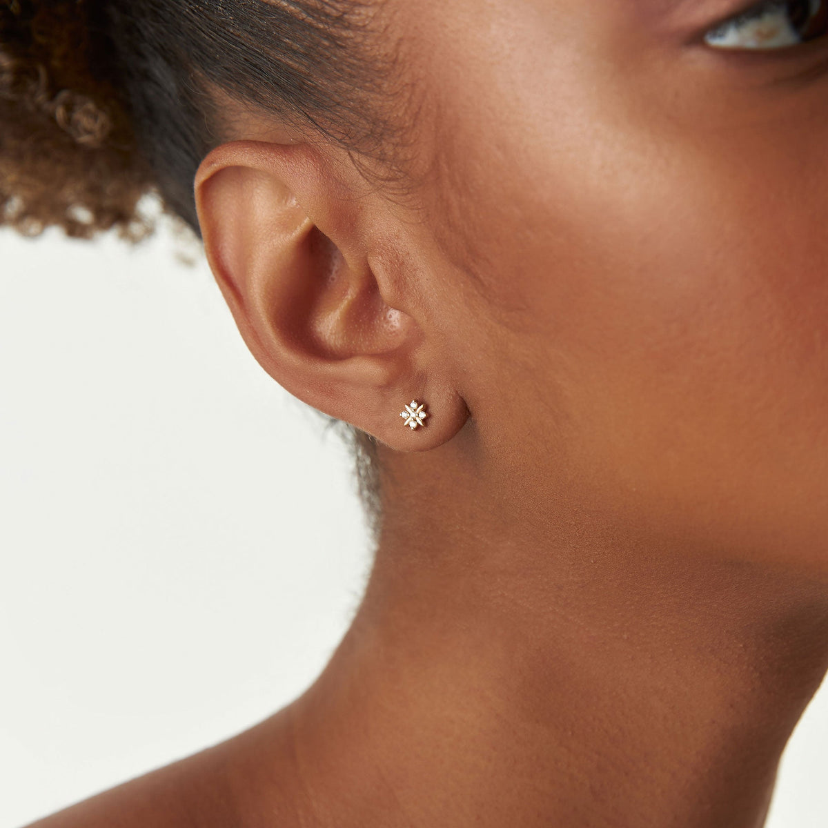 OBFJ1264 - Dainty Crisscross Cluster Diamond Studs earrings in selectable metal and diamond options - Roselle Jewelry view 4