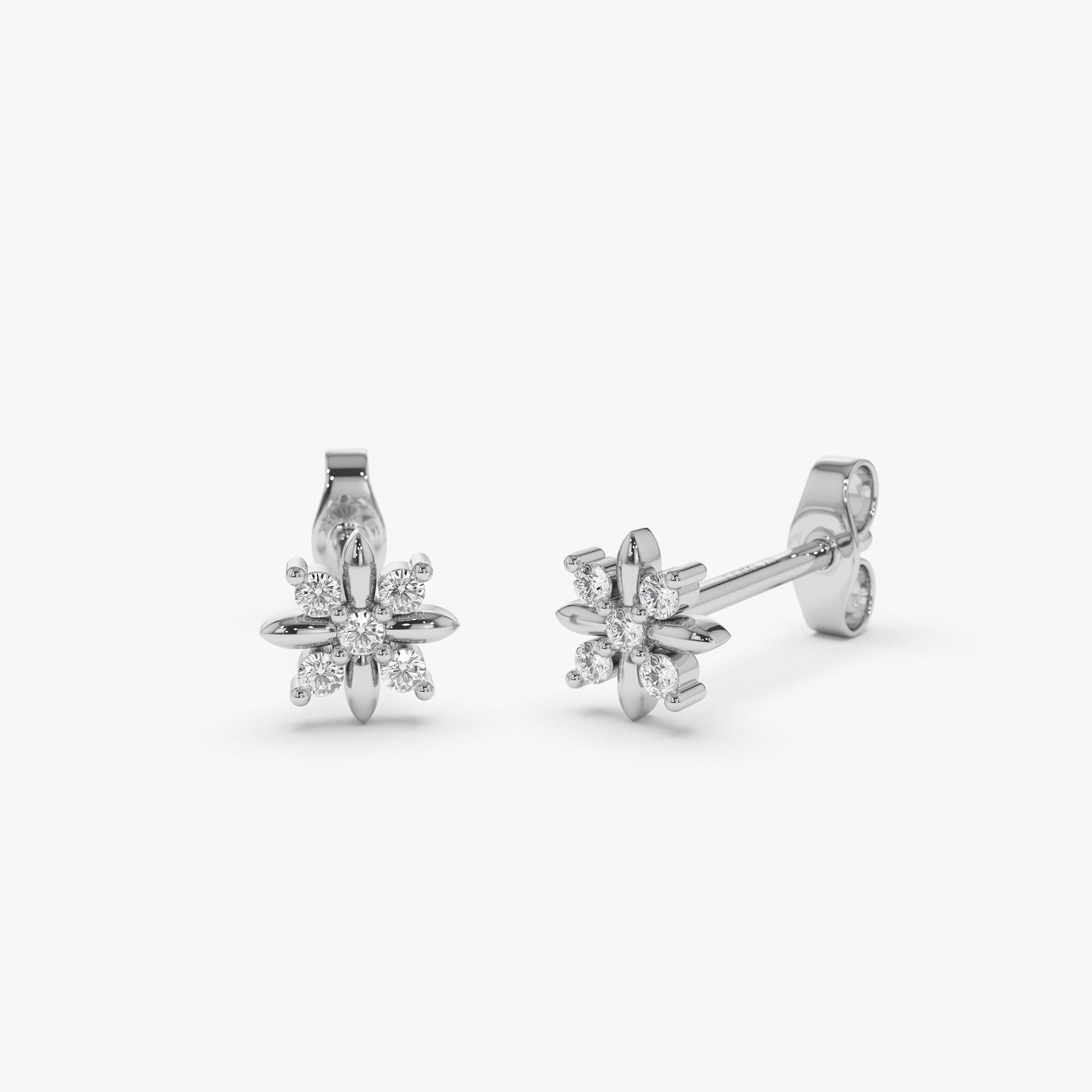 OBFJ1264 - Dainty Crisscross Cluster Diamond Studs earrings in selectable metal and diamond options - Roselle Jewelry view 6
