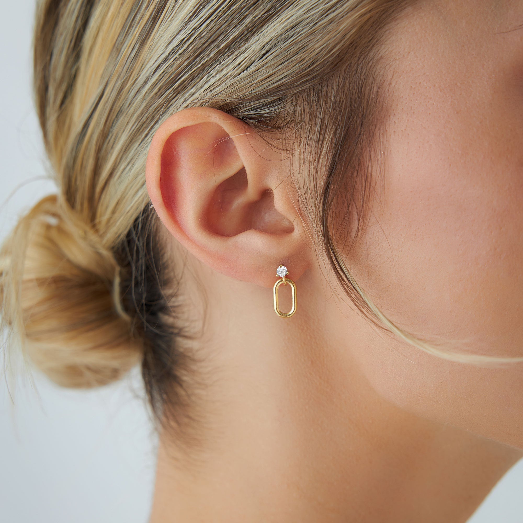 OBFJ1124 - Dainty Dangline Oval Link Diamond Earrings earrings in selectable metal and diamond options - Roselle Jewelry view 3