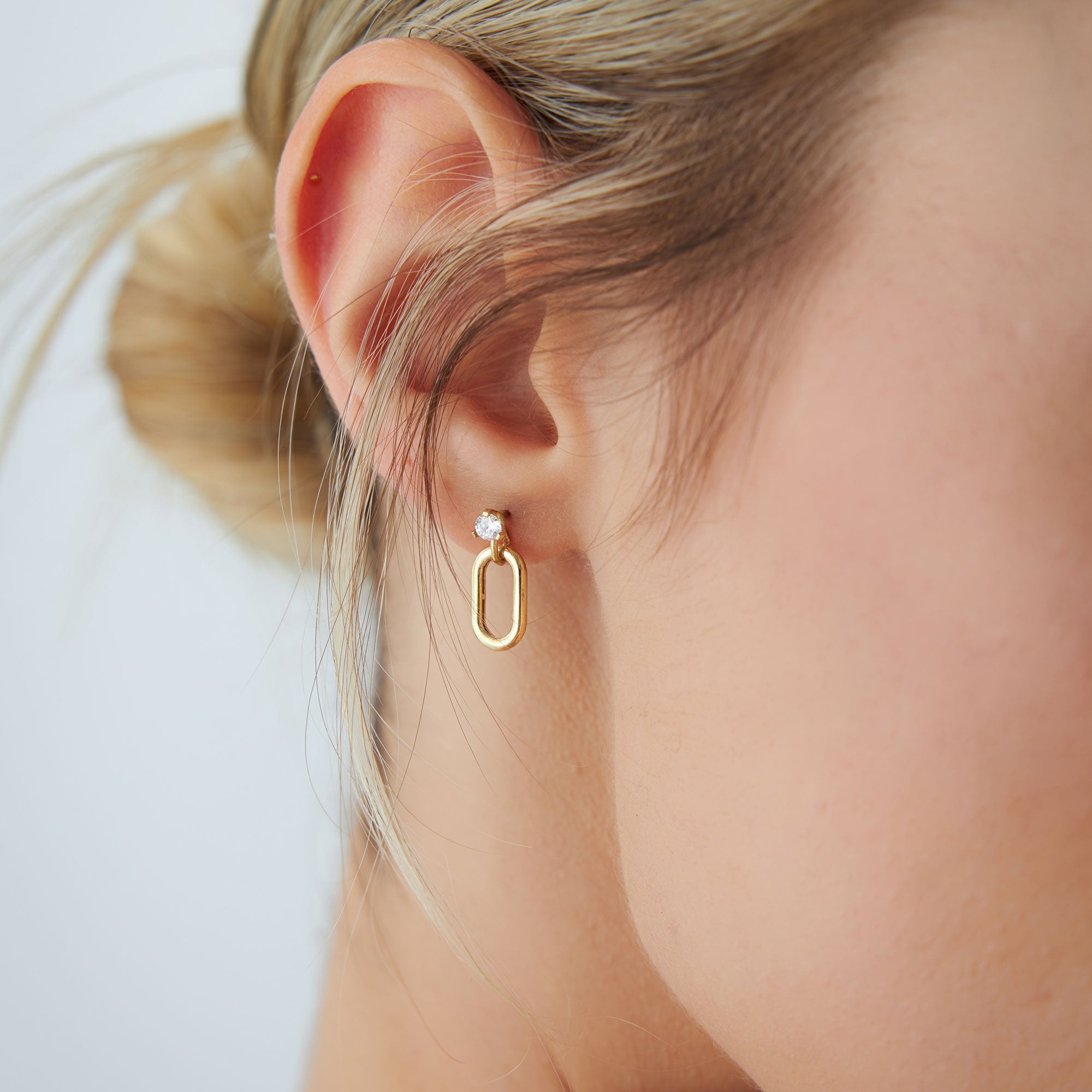 OBFJ1124 - Dainty Dangline Oval Link Diamond Earrings earrings in selectable metal and diamond options - Roselle Jewelry view 2