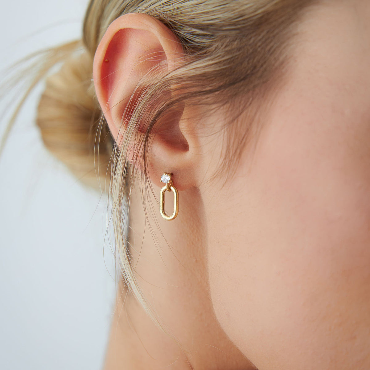 OBFJ1124 - Dainty Dangline Oval Link Diamond Earrings earrings in selectable metal and diamond options - Roselle Jewelry view 2