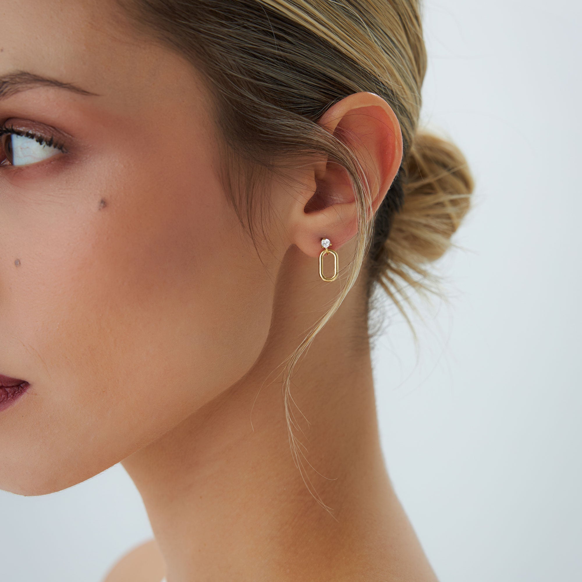 OBFJ1124 - Dainty Dangline Oval Link Diamond Earrings earrings in selectable metal and diamond options - Roselle Jewelry view 5
