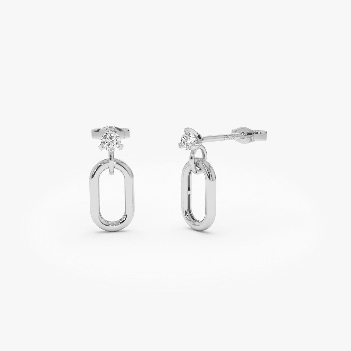 OBFJ1124 - Dainty Dangline Oval Link Diamond Earrings earrings in selectable metal and diamond options - Roselle Jewelry view 7
