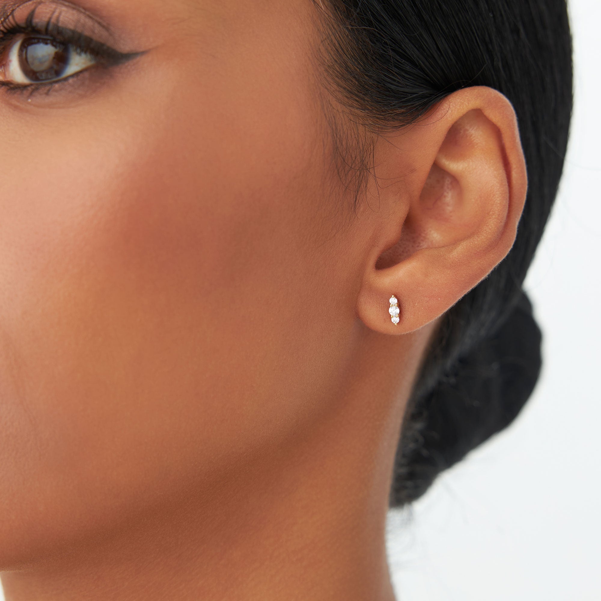OBFJ1195 - Triple Diamond Stud Earrings earrings in selectable metal and diamond options - Roselle Jewelry view 2