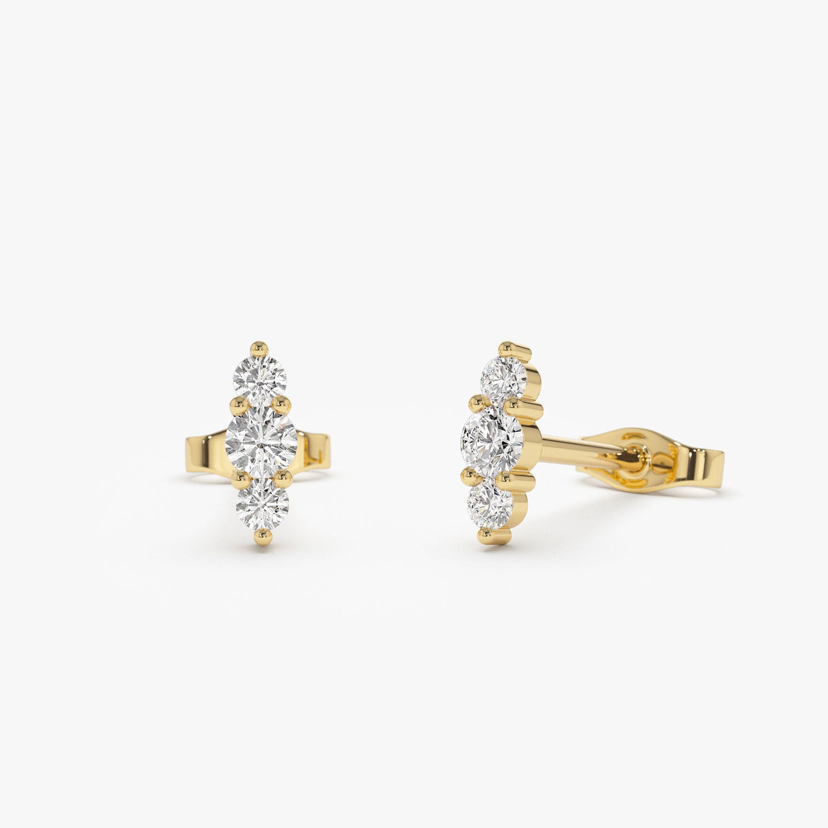 OBFJ1195 - Triple Diamond Stud Earrings earrings in selectable metal and diamond options - Roselle Jewelry view 1