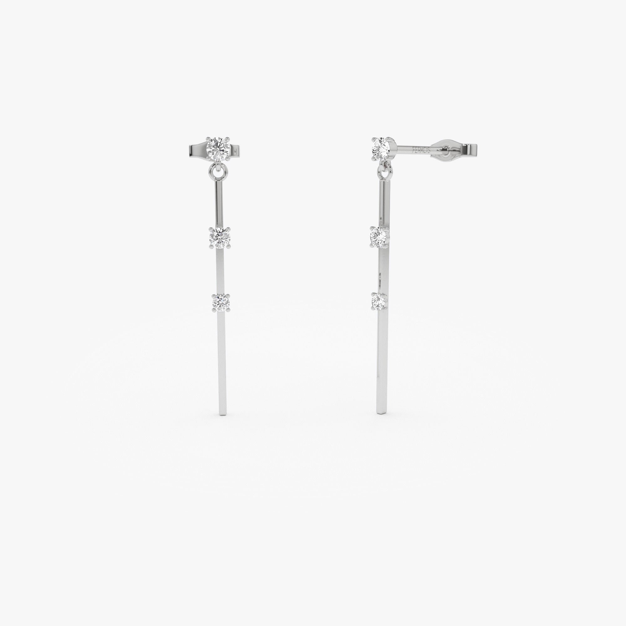 OBFJ1234 - 14K Linear Bar Triple Diamond Drop Earrings 5